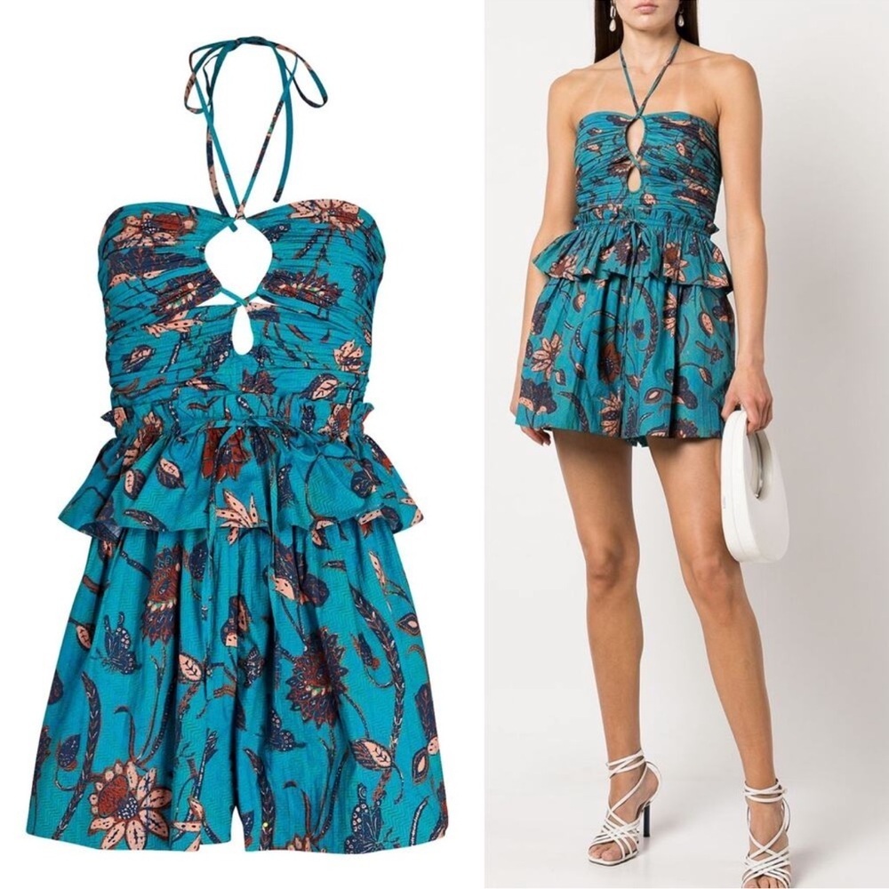 ULLA JOHNSON Isidro Cotton Pleated haulter boho festival Romper Size 10